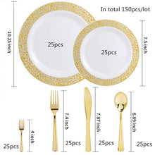 Load image into Gallery viewer, 150pcs Rose Gold Disposable Plastic Tableware Salad Plate Dessert Plates Cutlery For Wedding Baby Shower Birthday Party Supplies