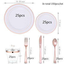 Load image into Gallery viewer, 150pcs Rose Gold Disposable Plastic Tableware Salad Plate Dessert Plates Cutlery For Wedding Baby Shower Birthday Party Supplies