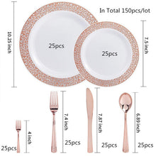 Load image into Gallery viewer, 150pcs Rose Gold Disposable Plastic Tableware Salad Plate Dessert Plates Cutlery For Wedding Baby Shower Birthday Party Supplies