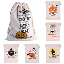 Load image into Gallery viewer, 100pcs 2016 New Halloween Sacks Candy Gifts Bag Treat or Trick Drawstring Bag Cotton Canvas 36X48CM Kids Pumpkin Spider Tote Bag