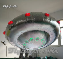 Load image into Gallery viewer, Customized Huge Lighting Inflatable Flying Saucer 2m/3m Diameter Silvery Hanging Alien UFO For Concert And Night Club Decoration