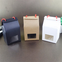 Load image into Gallery viewer, 100pcs/lot 10*8*11cm Black / White Craft Candy Cake Food Storage Paper Box Party Gift Packaging Portable Window Boxes With Rope