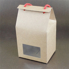 Load image into Gallery viewer, 100pcs/lot 10*8*11cm Black / White Craft Candy Cake Food Storage Paper Box Party Gift Packaging Portable Window Boxes With Rope